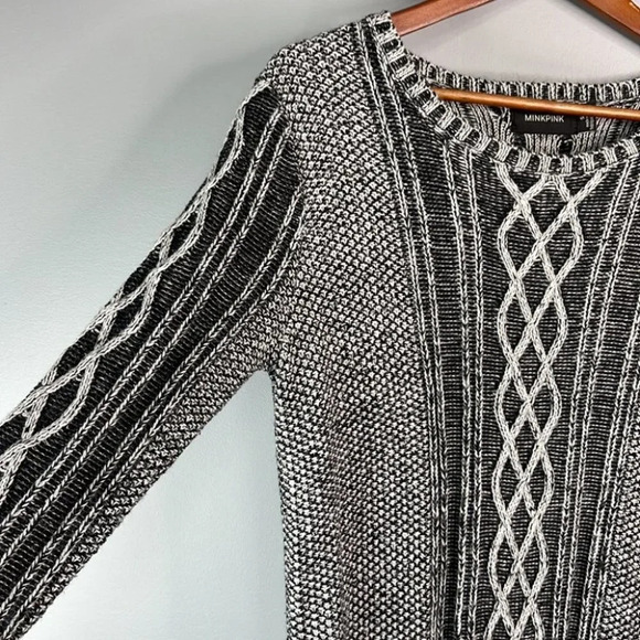 MINKPINK Cable Knit Baggy Tunic Sweater Grey Mix Long Sleeves Coastal Size S - Picture 5 of 9